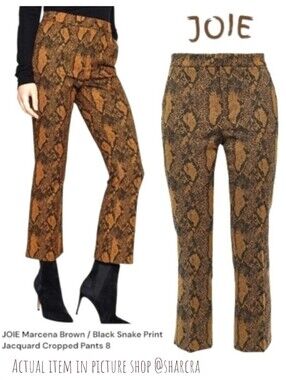 JOIE Women's Marcena Brown / Black Snake Print Jacquard Cropped trouser Pants 8